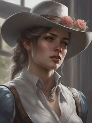 red dead redemption style, digital art, the girl by the window silver
