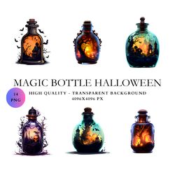 magic bottle halloween clipart - gothic magic potion bottles in png format instant download for commercial use