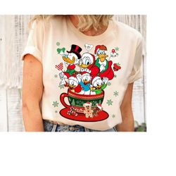 disney ducktales characters tea cup balloon christmas shirt, xmas latte drink cup lights shirt, disneyland christmas mat