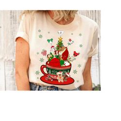 disney beauty and the beast tea cup balloon christmas shirt, xmas latte drink cup lights shirt, disneyland christmas mat