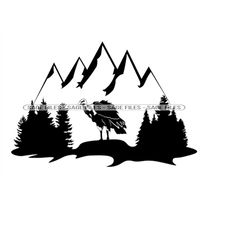 vulture wildlife svg, vulture forest and mountain svg, vulture svg, vulture png, vulture design, clipart, cut files, png