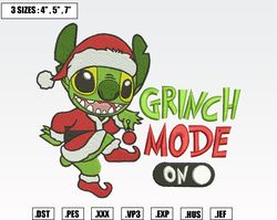 stitch x grinch mode on christmas embroidery designs, machine embroidery files, christmas embroidery files