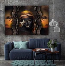 african retro art, african artwork, african painting, african woman art, ethnic retro decor, wall art canvas, african