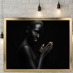 african woman art ,glitter textured framed canvas, handcrafted glitter texture, framed wall art, framed canvas painting