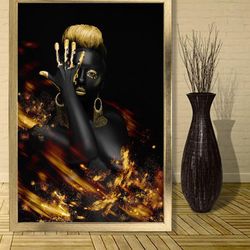 african women art ,glitter textured framed canvas, handcrafted glitter texture, framed wall art, framed canvas painting