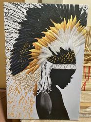 american indian woman canvas painting,african woman paint textured canvas painting,sim embroidered canvas painting