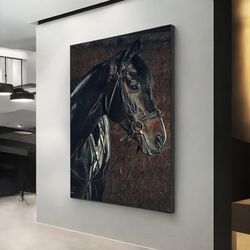 black horse painting, horse canvas print, horse portrait canvas print, black horse wall decor, animal canvas print