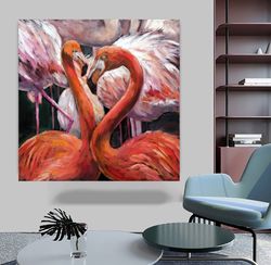 flamingo oil painting textured canvas painting, swans paint textured canvas painting, animals canvas painting, flamingo