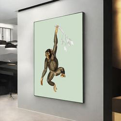monkey canvas, monkey wall art, funny monkey print, monkey canvas tasblo, monkey poster, monkey art,