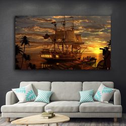 ship, sailboat canvas painting, steamboat painting, boat home decor, warship, pirate ship canvas painting, ship art,-10