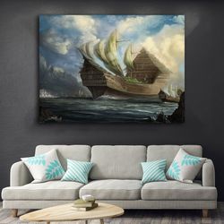 ship, sailboat canvas painting, steamboat painting, boat home decor, warship, pirate ship canvas painting, ship art,-6