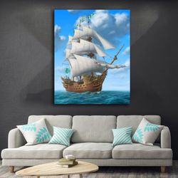 ship, sailboat canvas painting, steamboat painting, boat home decor, warship, pirate ship canvas painting, ship art,-9