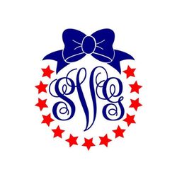 stars monogram/bow svg, monogram frame svg, patriotic, digital download, cut file, sublimation, clip art (includes svg/p