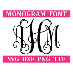 monogram svg  ttf interlocking monogram font, school monogram, digital download, cut files, 52 svg/png/dxf files  instal