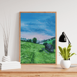 unique wall art acrylic painting, landscape canvas original art, handmade painting bright colors art.