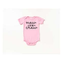 new to the crew baby bodysuit, retro style toddler tee, vintage youth shirt, natural color baby clothing
