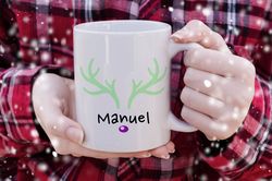 cute reindeer mug, personalized reindeer face, eve box filler