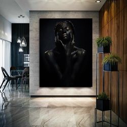 african girl canvas print, black canvas wall art, african woman canvas painting, living room wall art, modern wall art