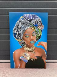 african woman canvas painting, african and american black woman painting, handwork wall decor