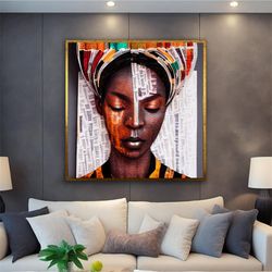 african woman canvas painting, black woman canvas print, african woman painting with ethnic woman art, framed canvas