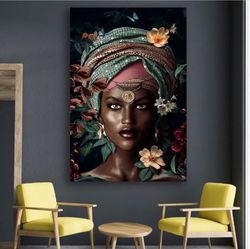 african woman glitter embroidered, wall decor, canvas painting, home decor, home art, handicraft, canvas painting art, d