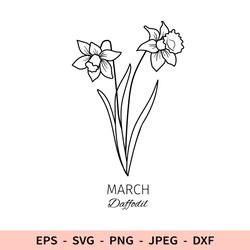 daffodil svg march birth flower svg outline floral birthday file for cricut dxf for laser cut