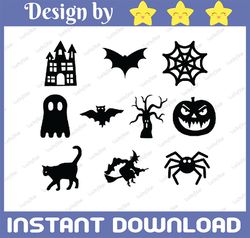 halloween bundle svg, spiderwebs svg, witch svg, black cat svg, halloween silhouette svg,halloween ghost svg,happy