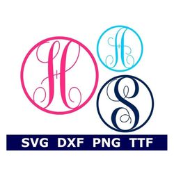 monogram svg  ttf alphabet, keychain circle letters, school monogram, digital download, cut files, 26 svg/png/dxf files