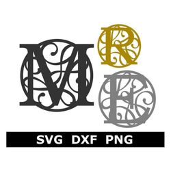 monogram svg/dxf/png, flourish circle letters, digital download, cut files, 26 individual svg/dxf/png cut files