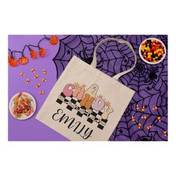 halloween personalized tote bag, halloween candy bag, custom name treat bag for kids, toddler halloween bag