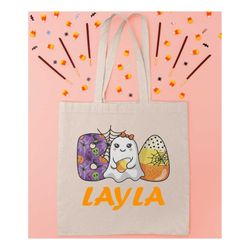 halloween personalized tote bag, halloween candy bag, treat bag for kids, toddler halloween bag