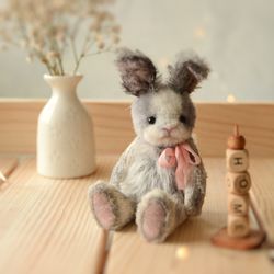 cute mini grey bunny  3.74"(9.5cm) /beautiful gift/