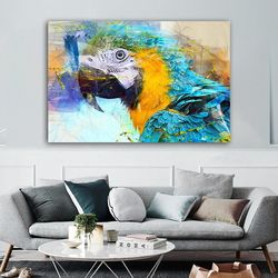 colorful parrot bird canvas painting, bird canvas painting, watercolor looking parrot canvas painting