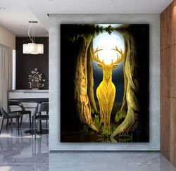 deer, golden deer canvas painting, home decor canvas painting