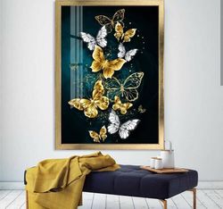 flying butterfly canvas , textured framed canvas, handcrafted glitter texture, framed wall art, framed canvas painting