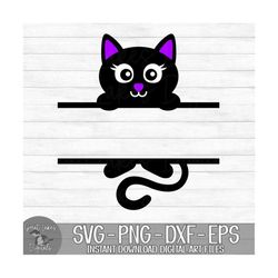 Halloween Cat Split Monogram Name Frame - Instant Digital Download - svg, png, dxf, and eps files included!
