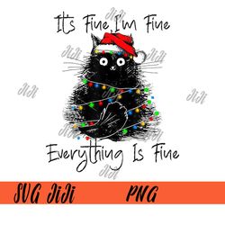 its fine i'm fine everything is fine png, christmas black cat png, cat christmas png