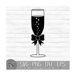 champagne glass - instant digital download - svg, png, dxf, and eps files included! new years, new years eve, bow