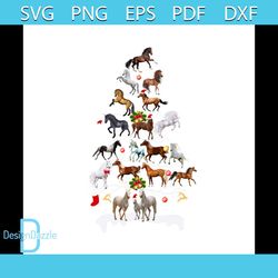 horse pinetree christmas svg, animal svg, many horse svg, white horse svg, santa hat svg, sock svg, christmas bells svg,