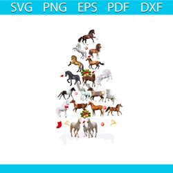 horse pinetree christmas svg, animal svg, many horse svg, white horse svg, santa hat svg, sock svg, christmas bells svg,