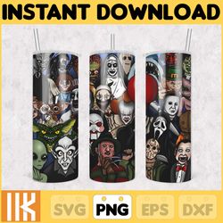 horror movies characters tumbler, halloween tumbler png, 20oz skinny tumbler, scary tumbler wrap, sublimation designs