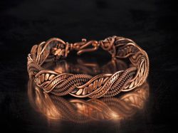 copper wire wrapped bracelet for him her unique handmade woven wire jewelry unisex bracelet wirewrapart copper jewellery