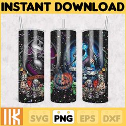 horror movies characters tumbler, halloween tumbler png, 20oz skinny tumbler, scary tumbler wrap, sublimation designs