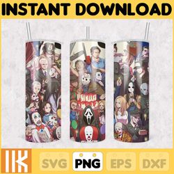 horror movies characters tumbler, halloween tumbler png, 20oz skinny tumbler, scary tumbler wrap, sublimation designs