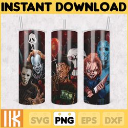 horror movies characters tumbler, halloween tumbler png, 20oz skinny tumbler, scary tumbler wrap, sublimation designs