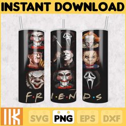 friends halloween png, horror movies characters tumbler, halloween tumbler png, 20oz skinny tumbler, scary tumbler wrap