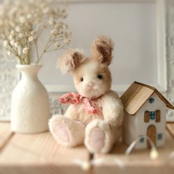 cute mini  beige bunny  3.74"(9.5cm) / tiny toy / beautiful gift