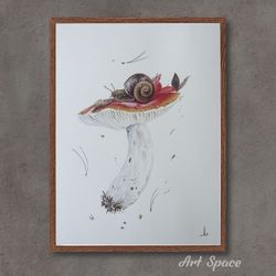 original watercolor painting "russula mushroom" botanical illustration, photorealism, interior decoration, plant