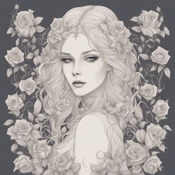 illustration the girl with flowers 5, vector graphics, digital download