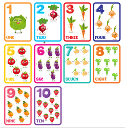 cartoon vegetables. children cards numbers
